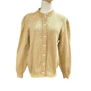 LL Bean Cardigan Sweater Women's Medium Tan Polka Dot Button Up Light Academia